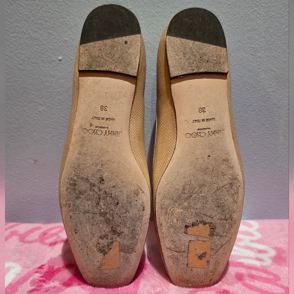 Jimmy Choo Women's Natural/Latte Raffia Leather Flat, Size 38 - Picture 10 of 10